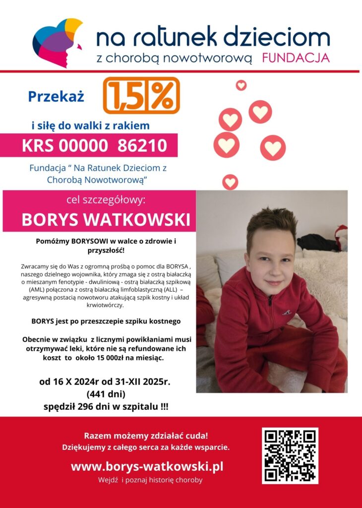 Borys Watkowski Fundacja na ratunek dzieciom z chorobą nowotworową